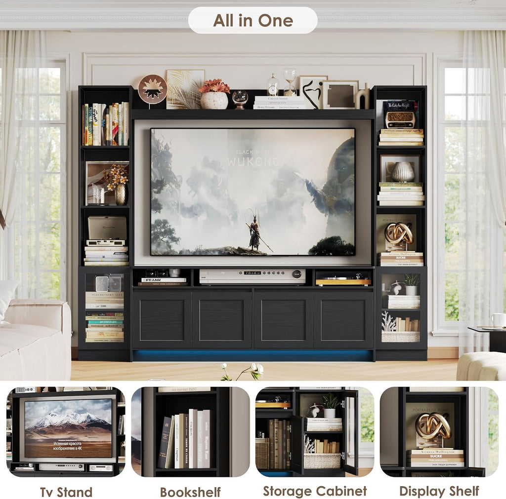 Black LED Storage Wall Unit TV Console Stand