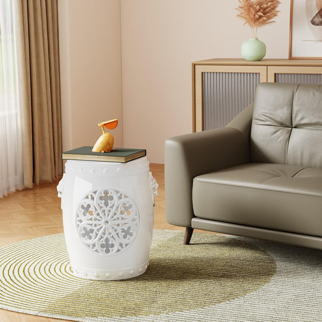 White Drum Design Faux Ceramic Garden Stool