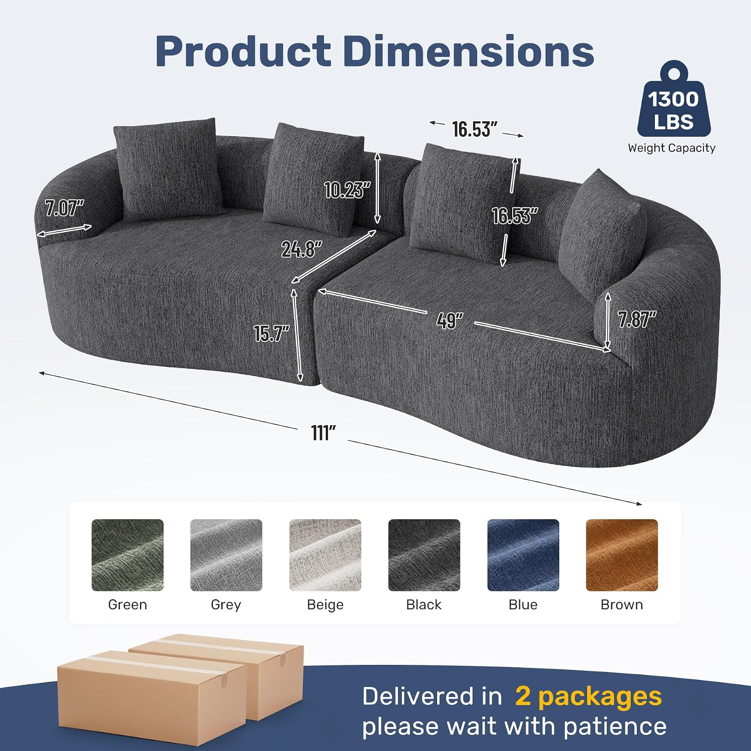 Black Boneless Deep Seat Curved Cloud Modular Sofa
