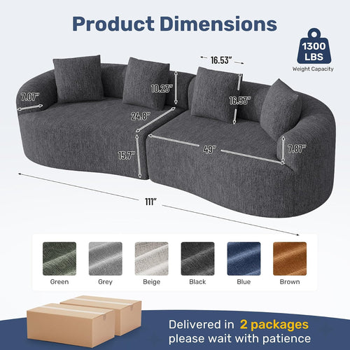 Black Boneless Deep Seat Curved Cloud Modular Sofa