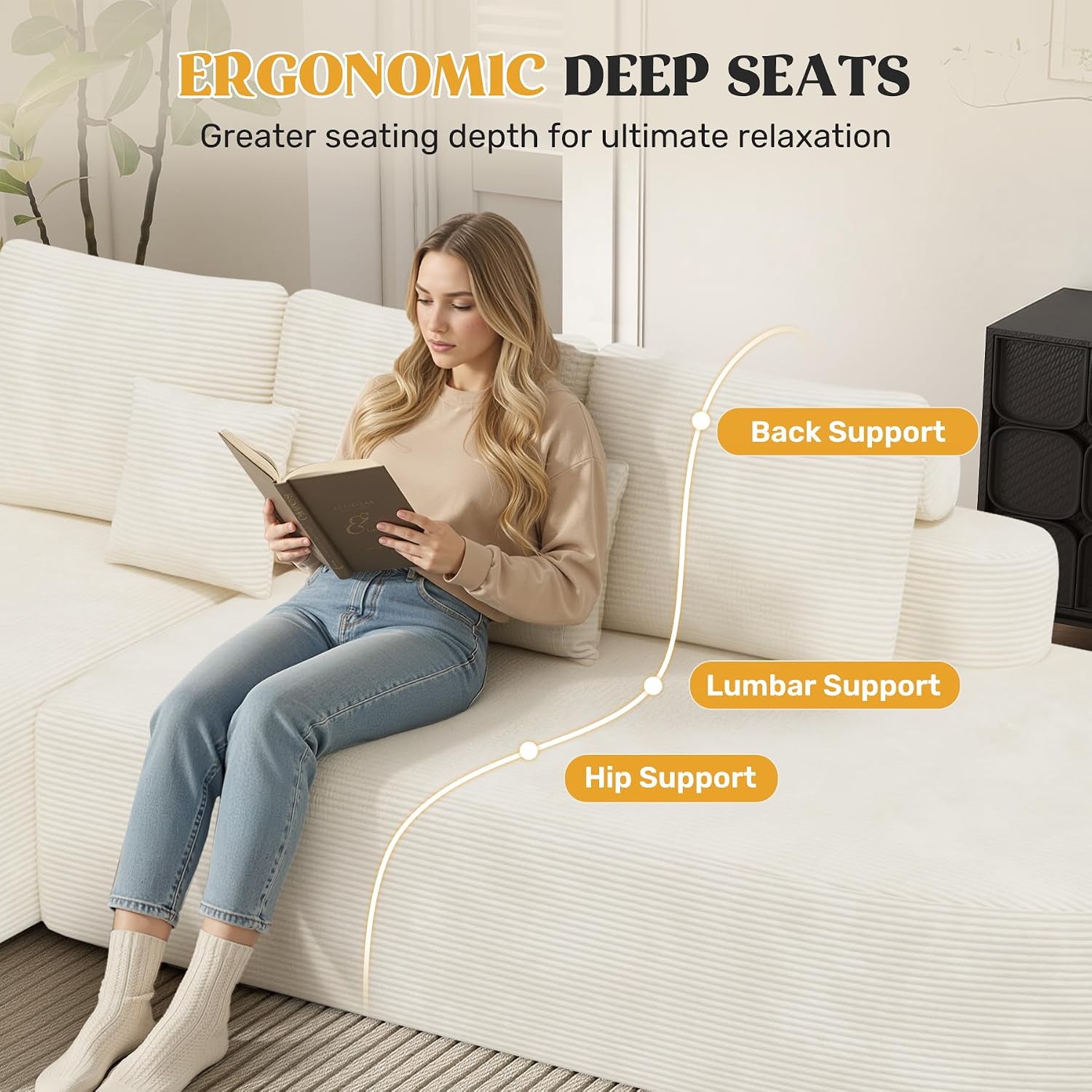 Beige Memory Foam Curved Cloud Modular Sofa