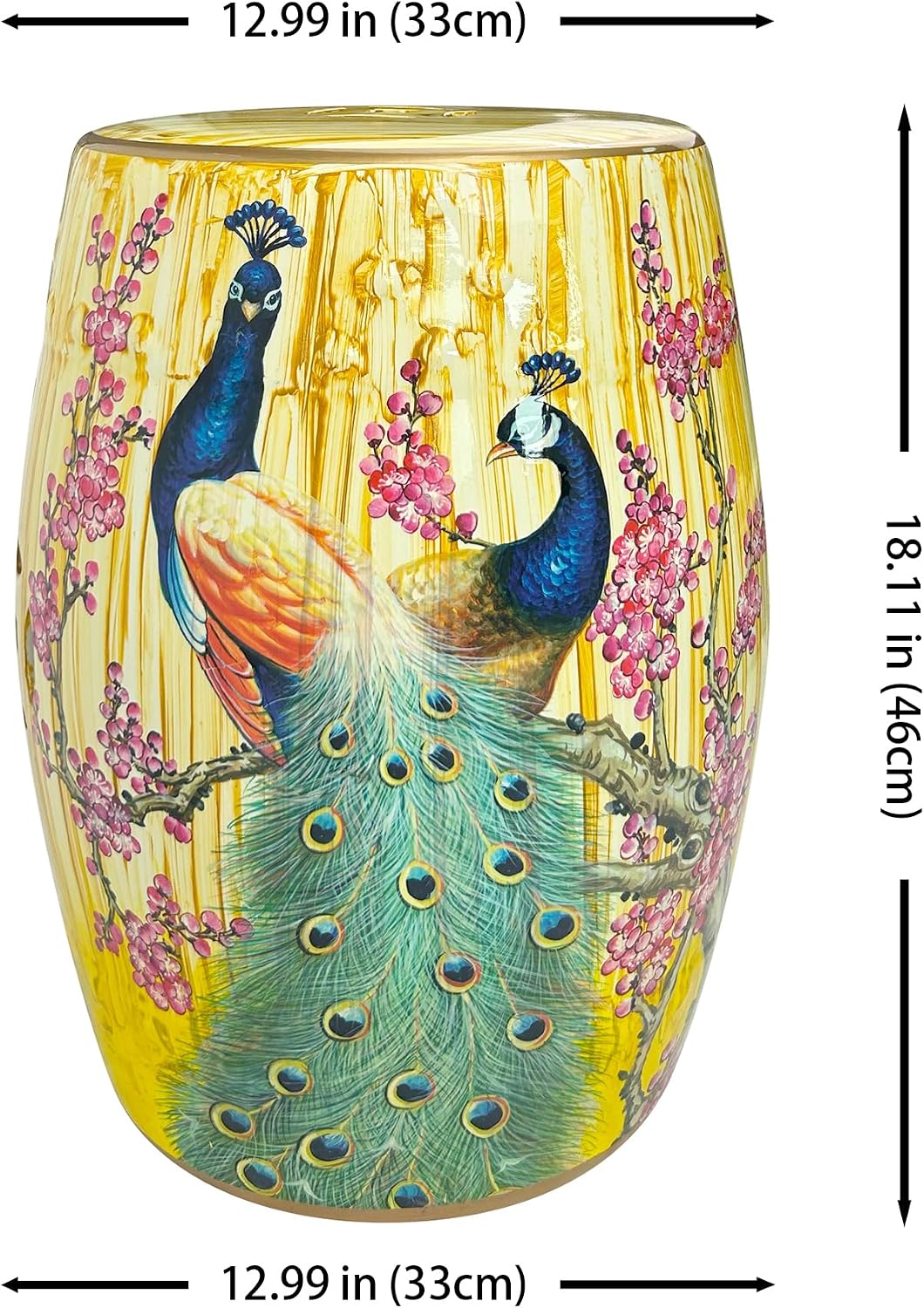 Hand-Painted Floral Bird Ceramic Drum Stool