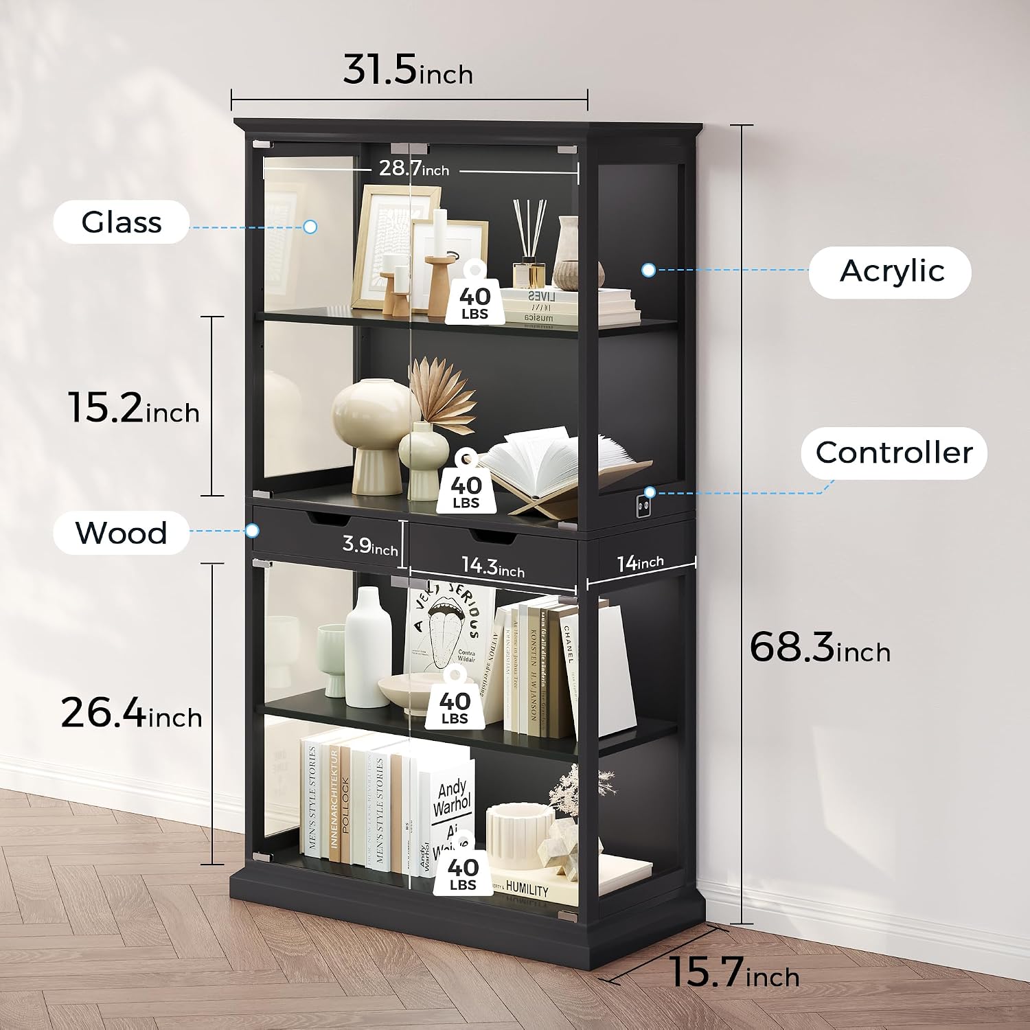 RGB Light Modern Glass Door Display Cabinet