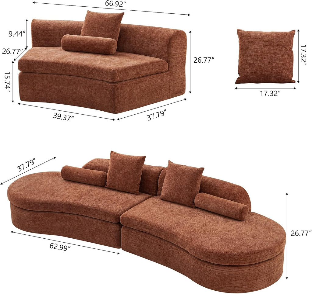 Orange Chenille Curved Modular Cloud Sectional Sofa