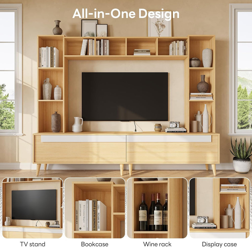 Wood Power Outlet Wall Unit TV Entertainment Center