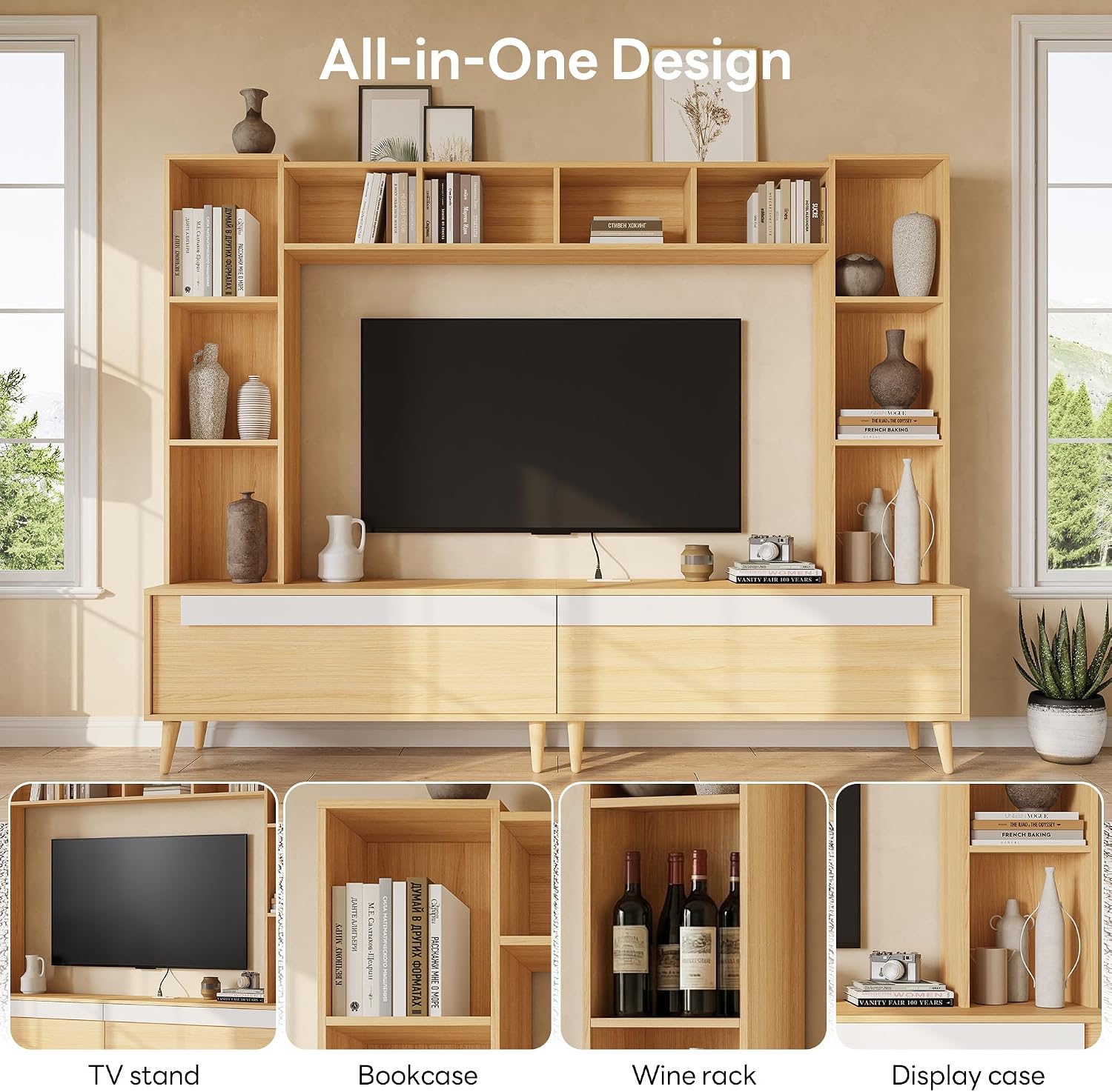 Wood Power Outlet Wall Unit TV Entertainment Center