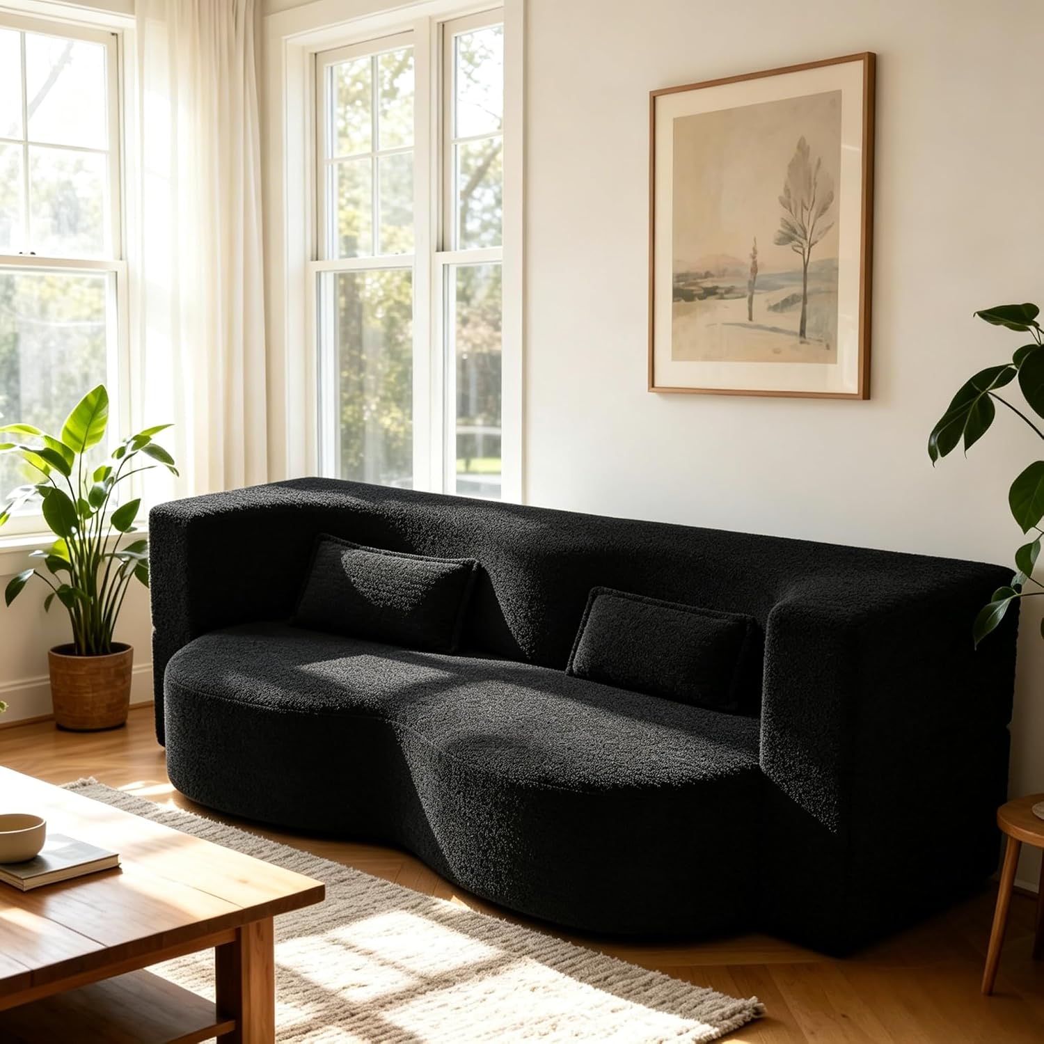 Teddy Fabric Convertible Curved Loveseat Sofa Bed