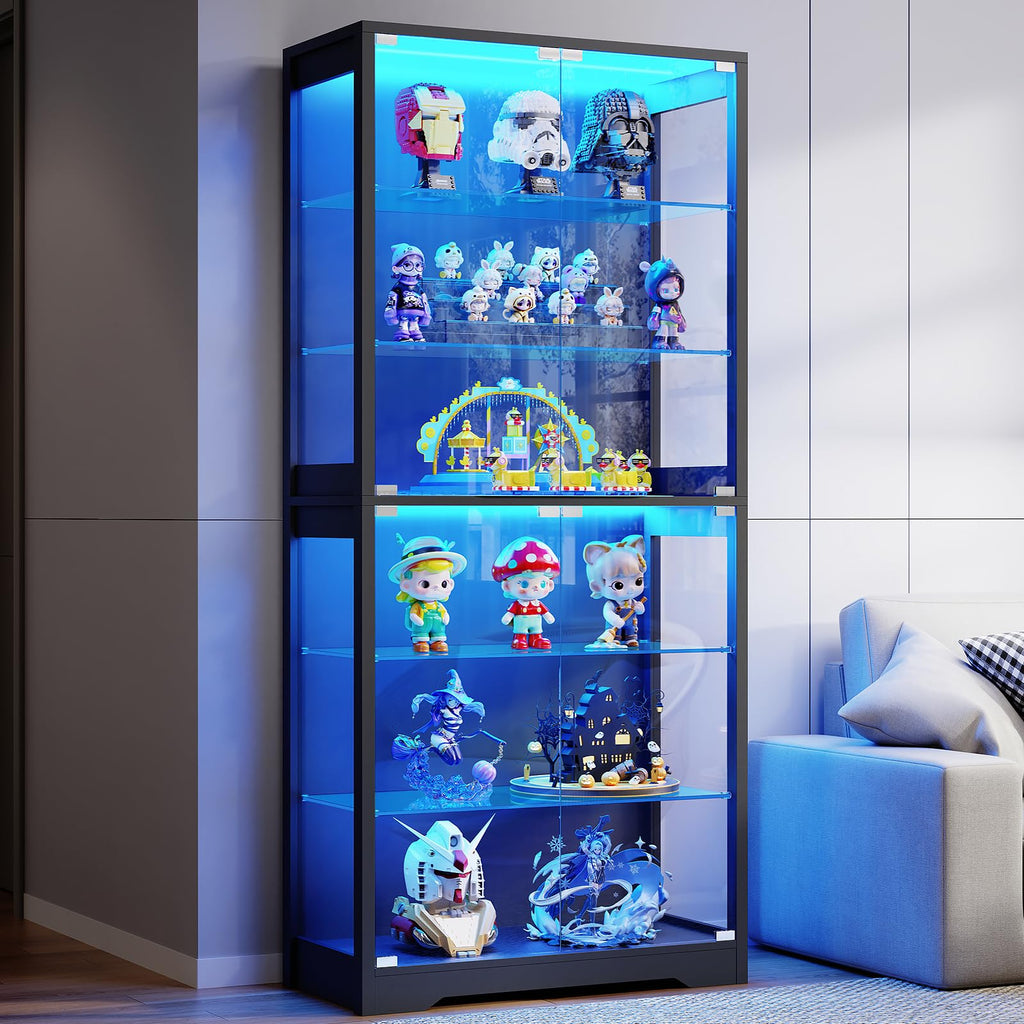 Black Tall LED Sensor Glass Display Cabinet