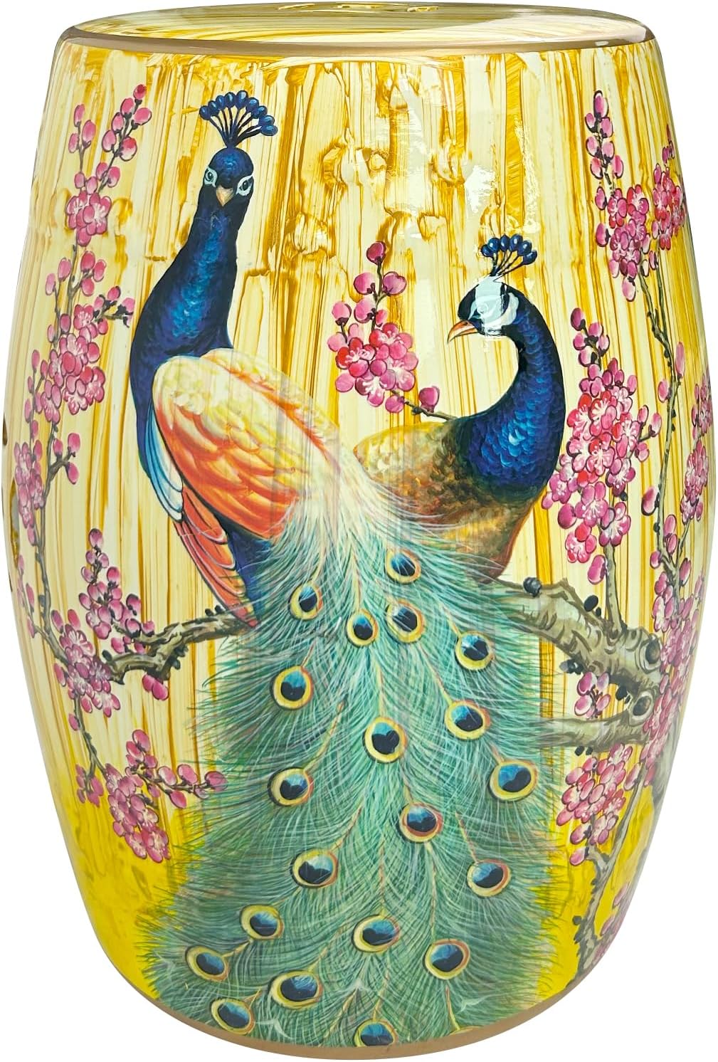 Hand-Painted Floral Bird Ceramic Drum Stool