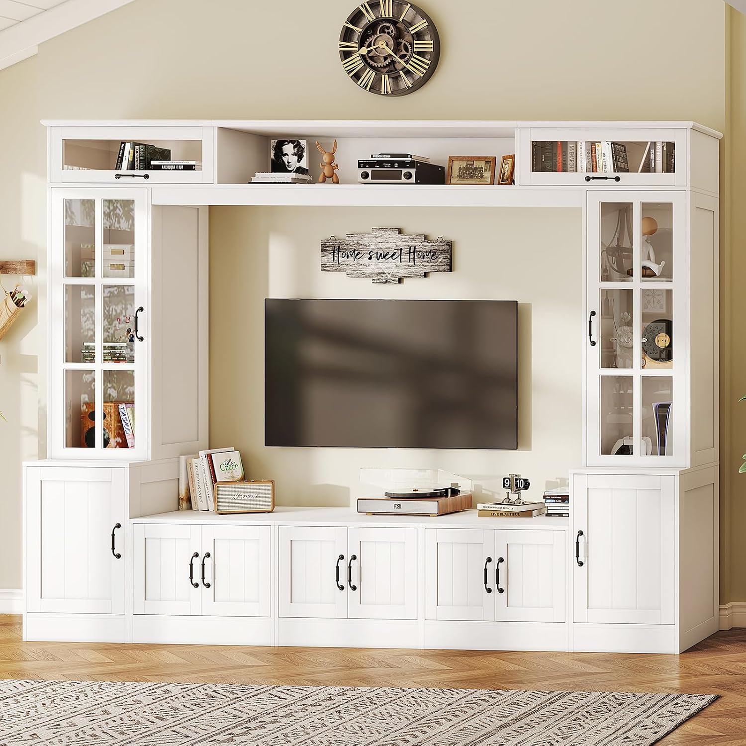 White LED Bookshelf Wall Unit TV Stand