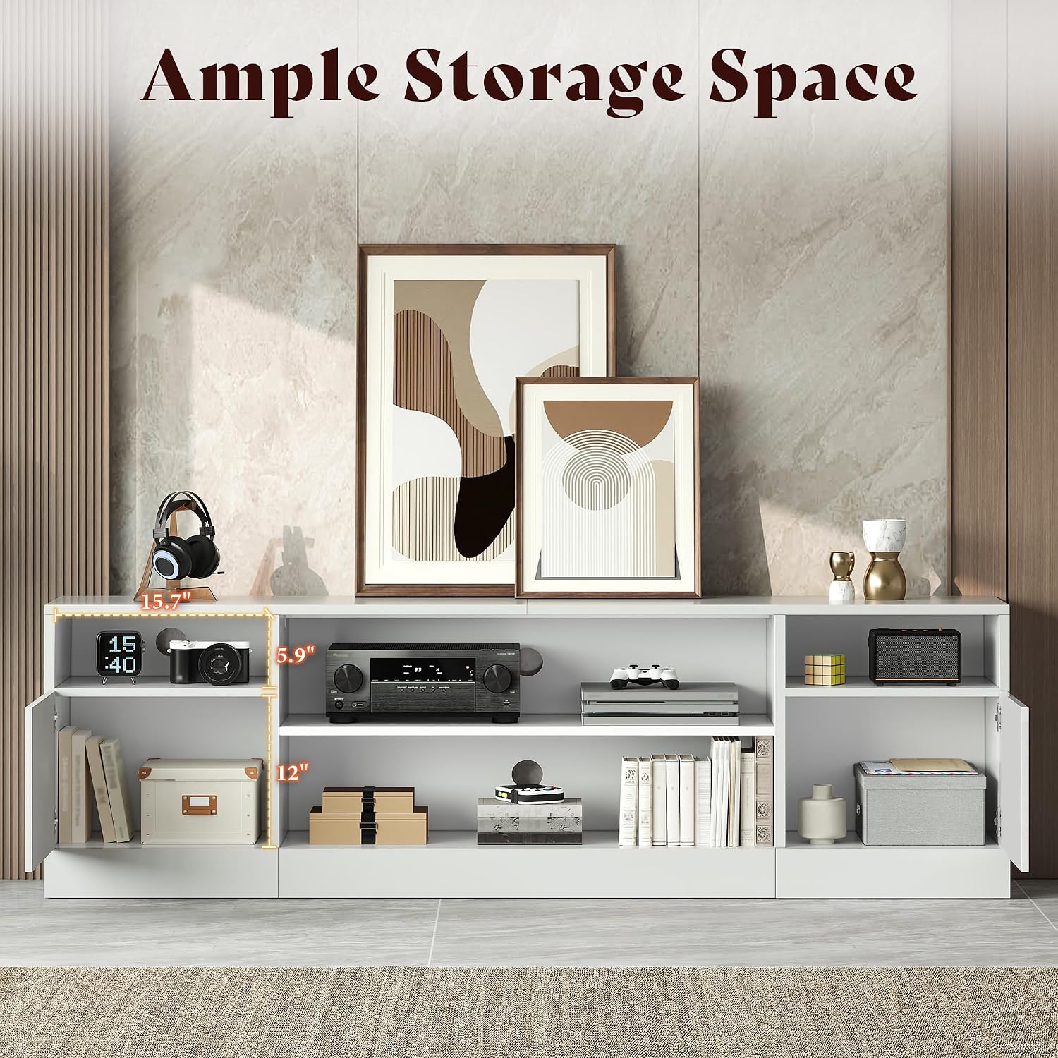 White High Gloss LED Storage TV Console Stand