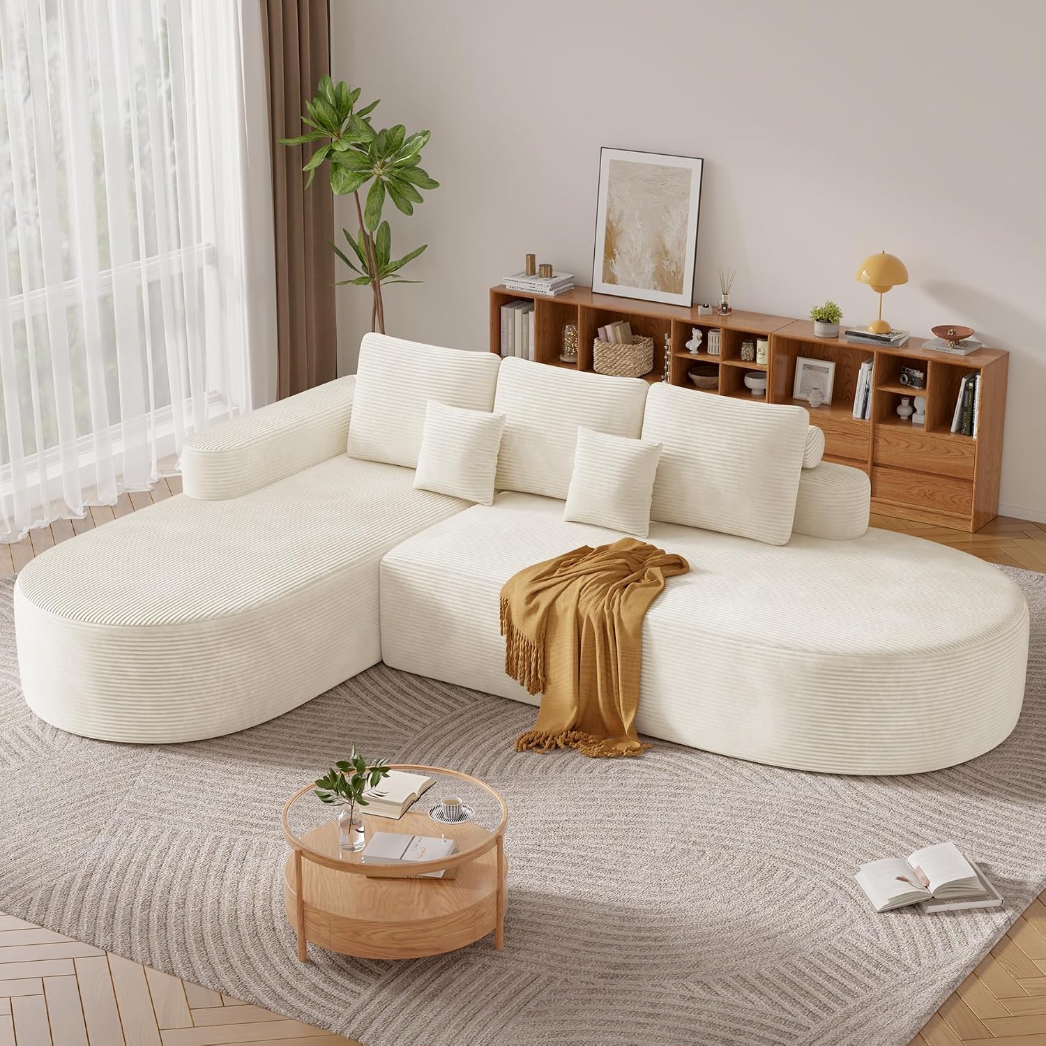 Beige Memory Foam Curved Cloud Modular Sofa