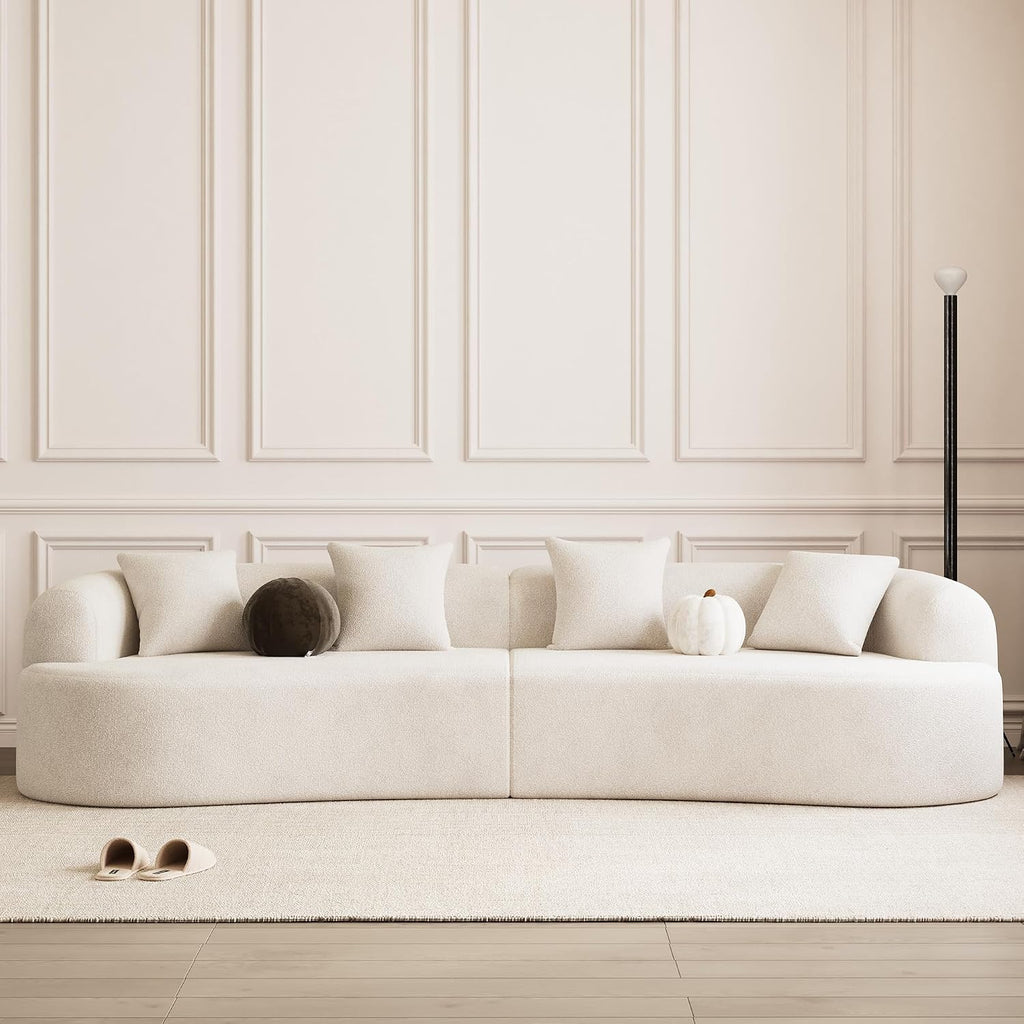 Cream White Chenille Curved Cloud Modular Sofa