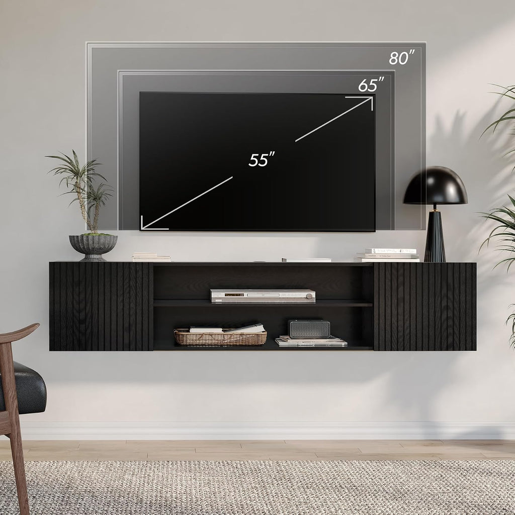 Floating Fireplace Fluted Door TV Console
