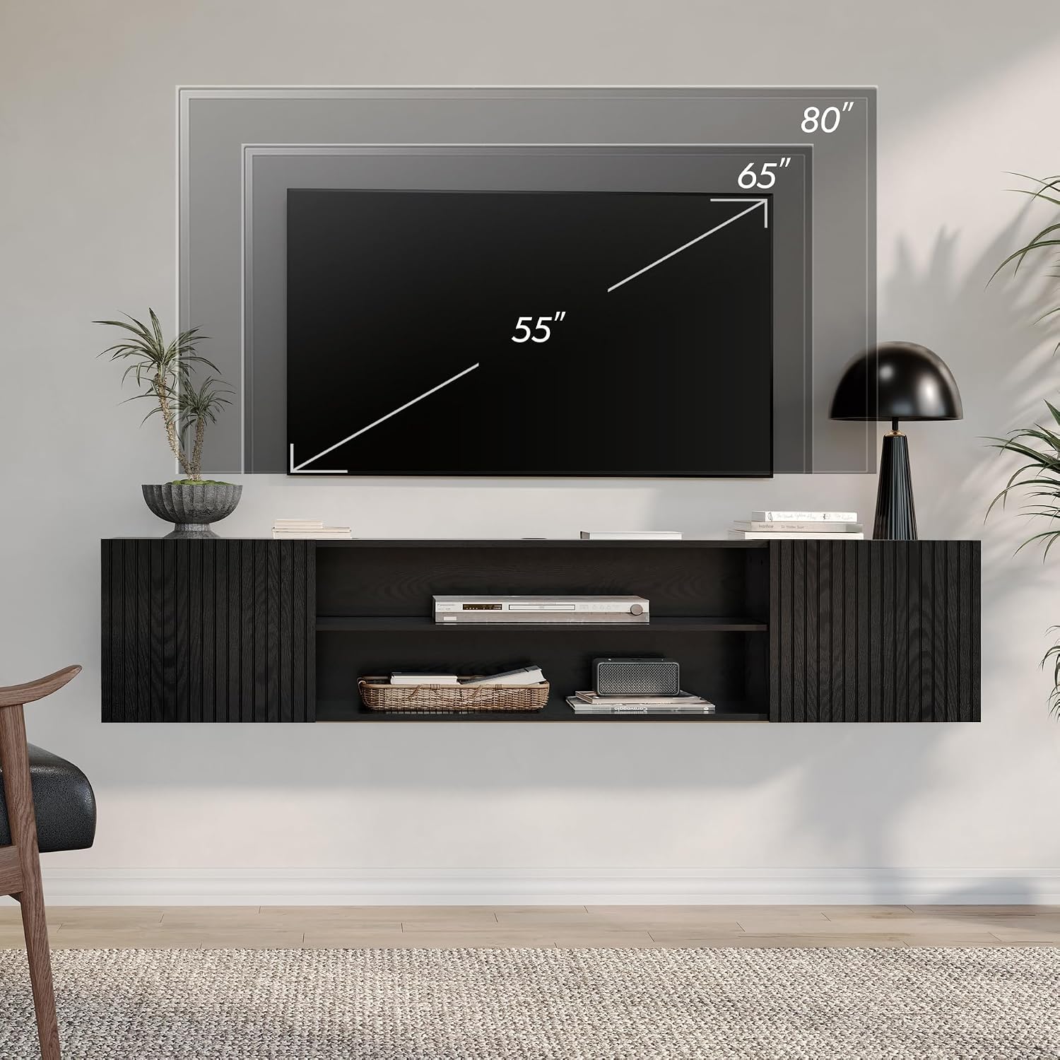 Floating Fireplace Fluted Door TV Console