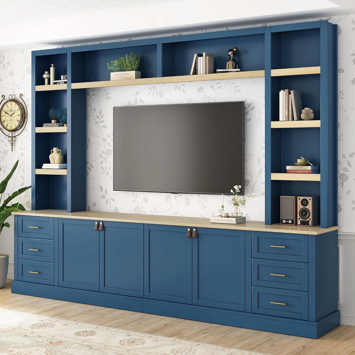 Blue Rustic Farmhouse Wall Unit TV Stand