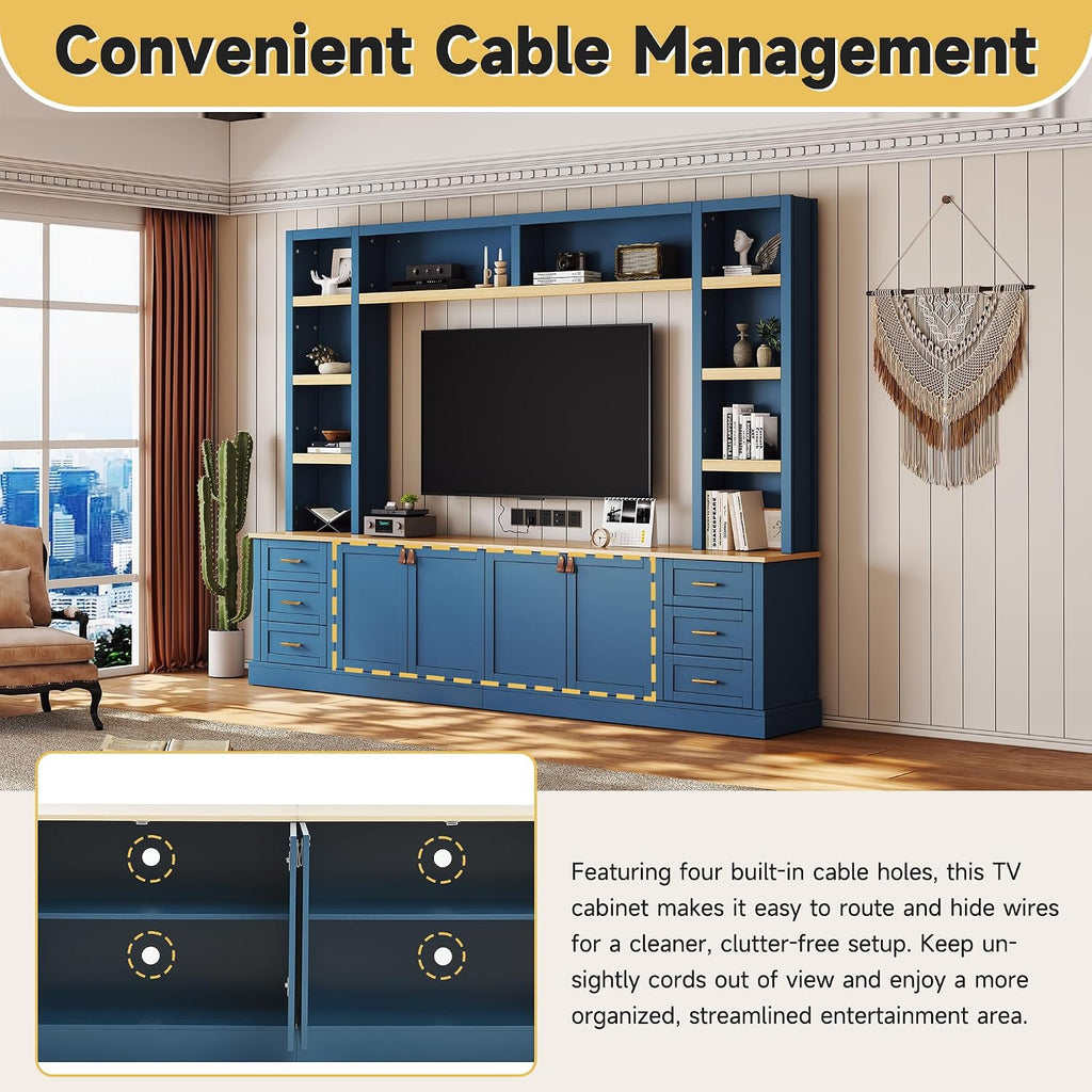 Blue Rustic Farmhouse Wall Unit TV Stand