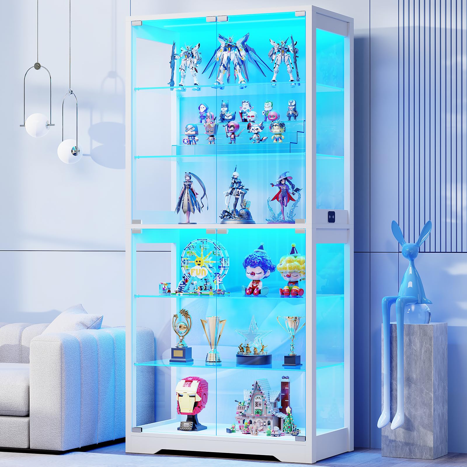 Black Tall LED Sensor Glass Display Cabinet