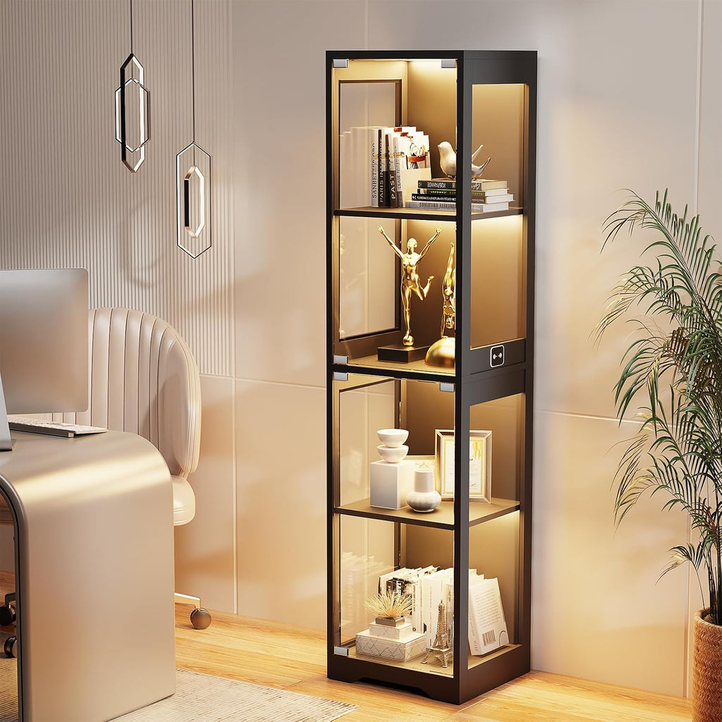 Black LED Motion Sensor Glass Display Cabinet