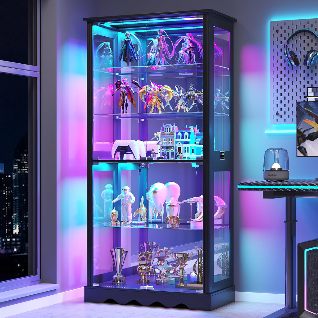 Black Tall RGB Sensor Glass Display Cabinet