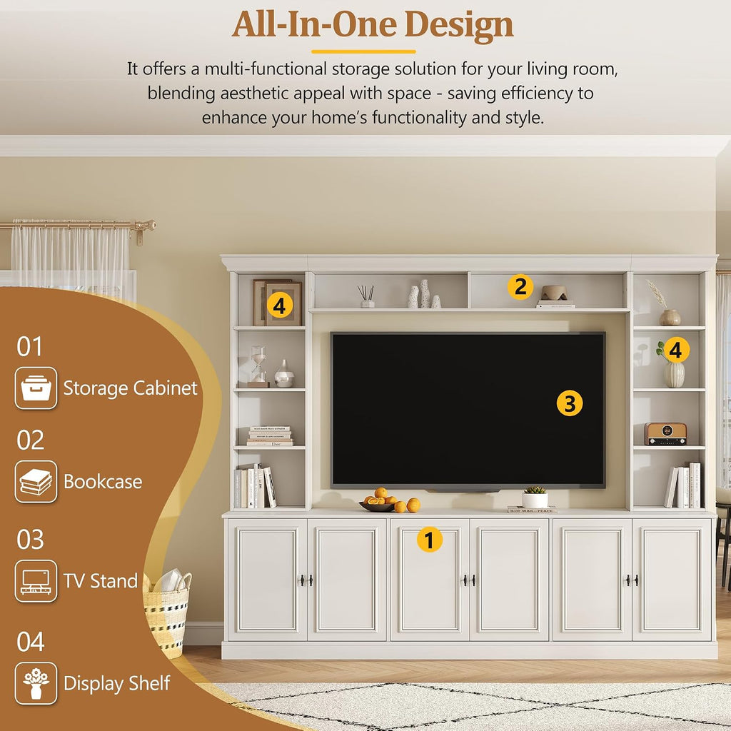 White Rustic Wall Unit TV Entertainment Center