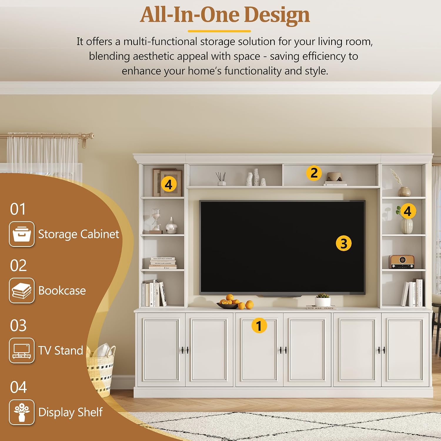 White Rustic Wall Unit TV Entertainment Center
