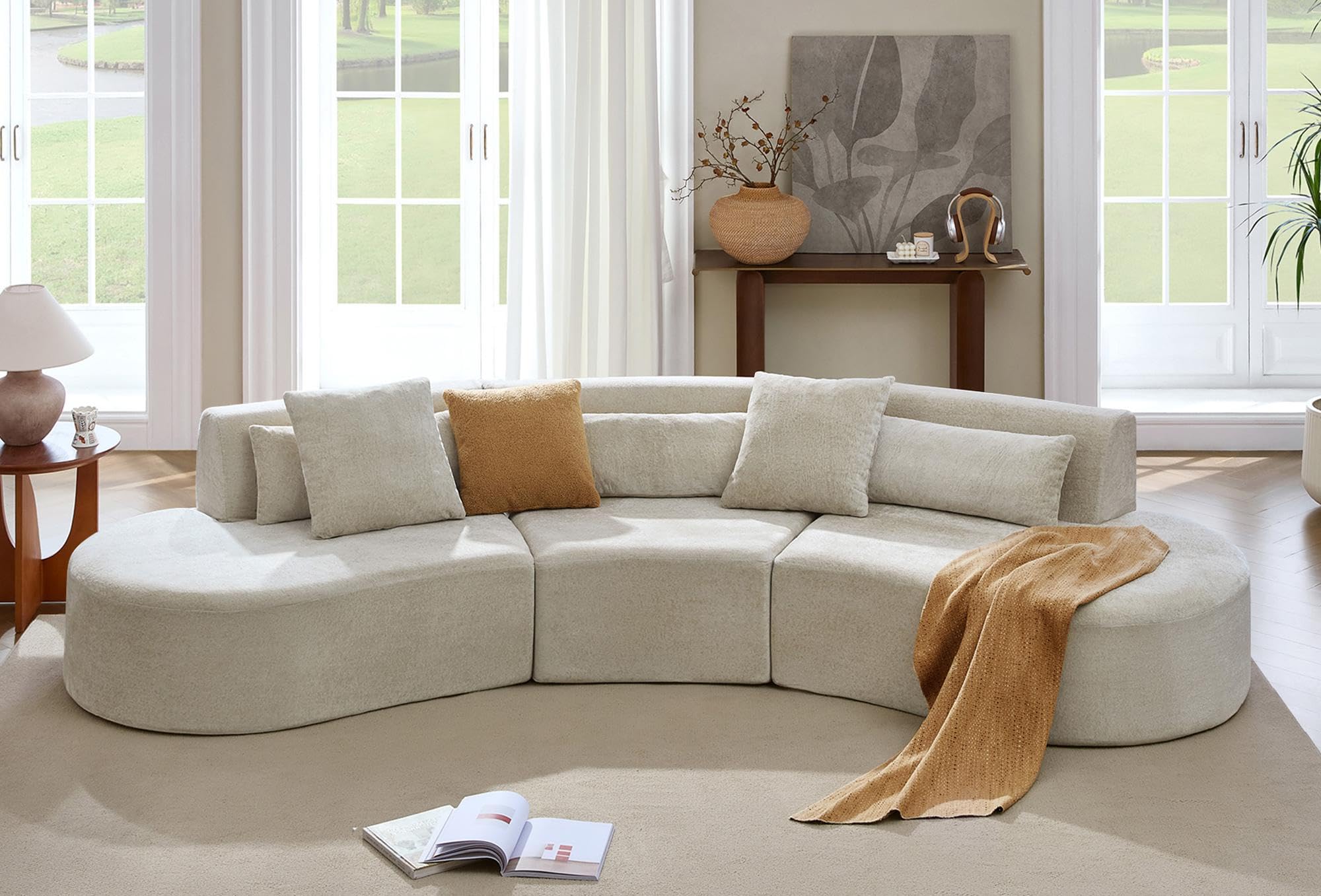 Cream Chenille Curved Cloud Modular Sectional Sofa