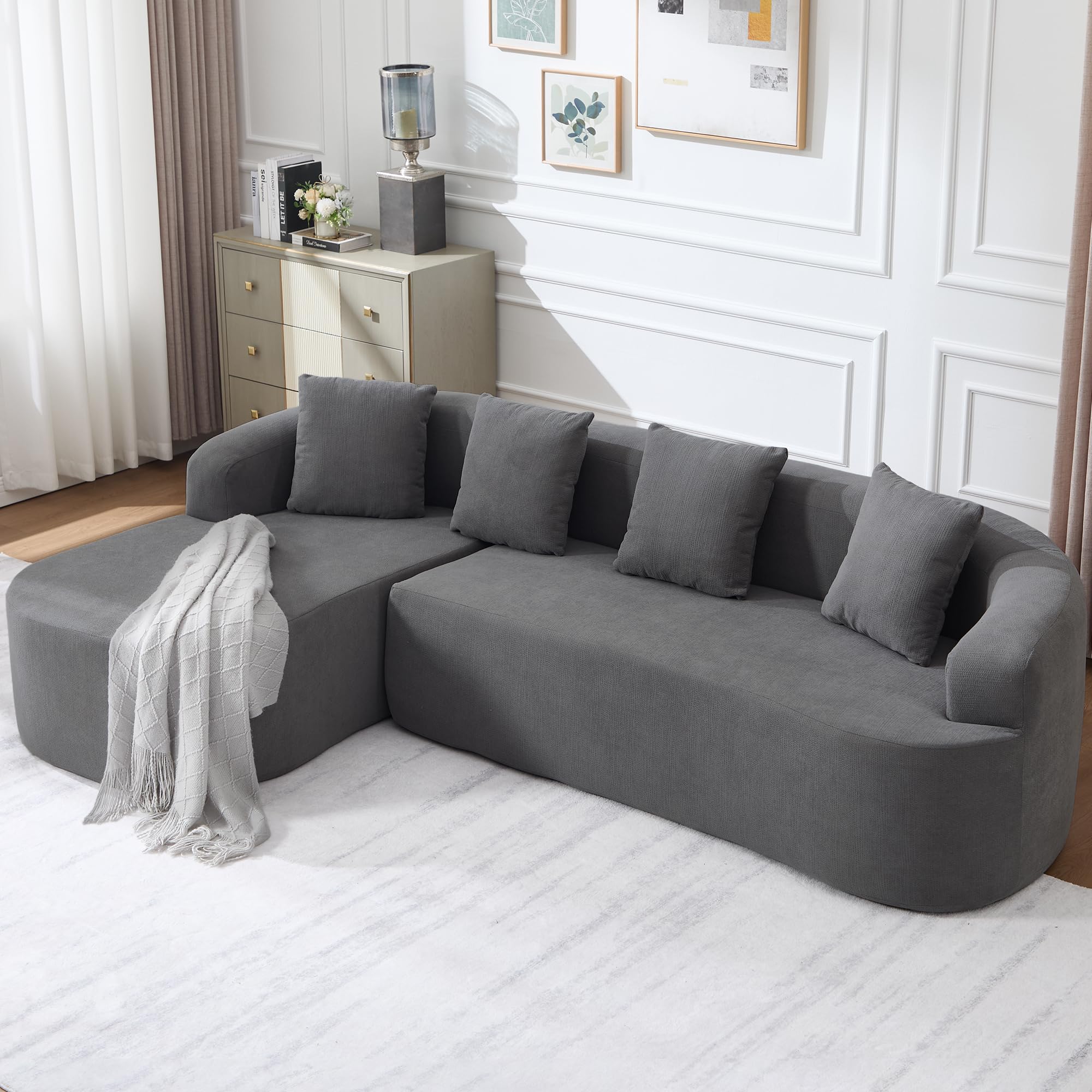 Beige Curved Cloud Modular Sofa with Chaise