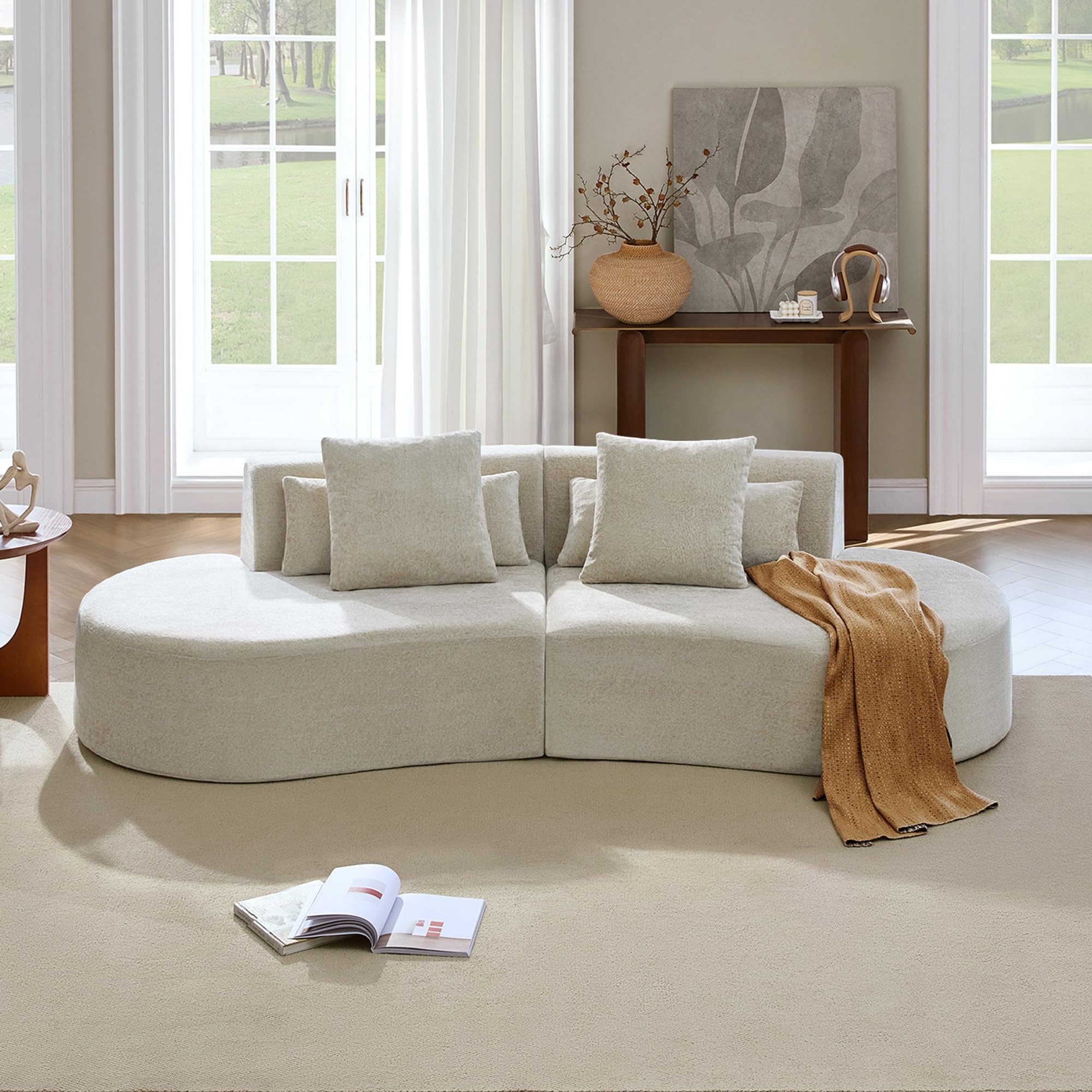 Cream Chenille Curved Cloud Modular Sectional Sofa