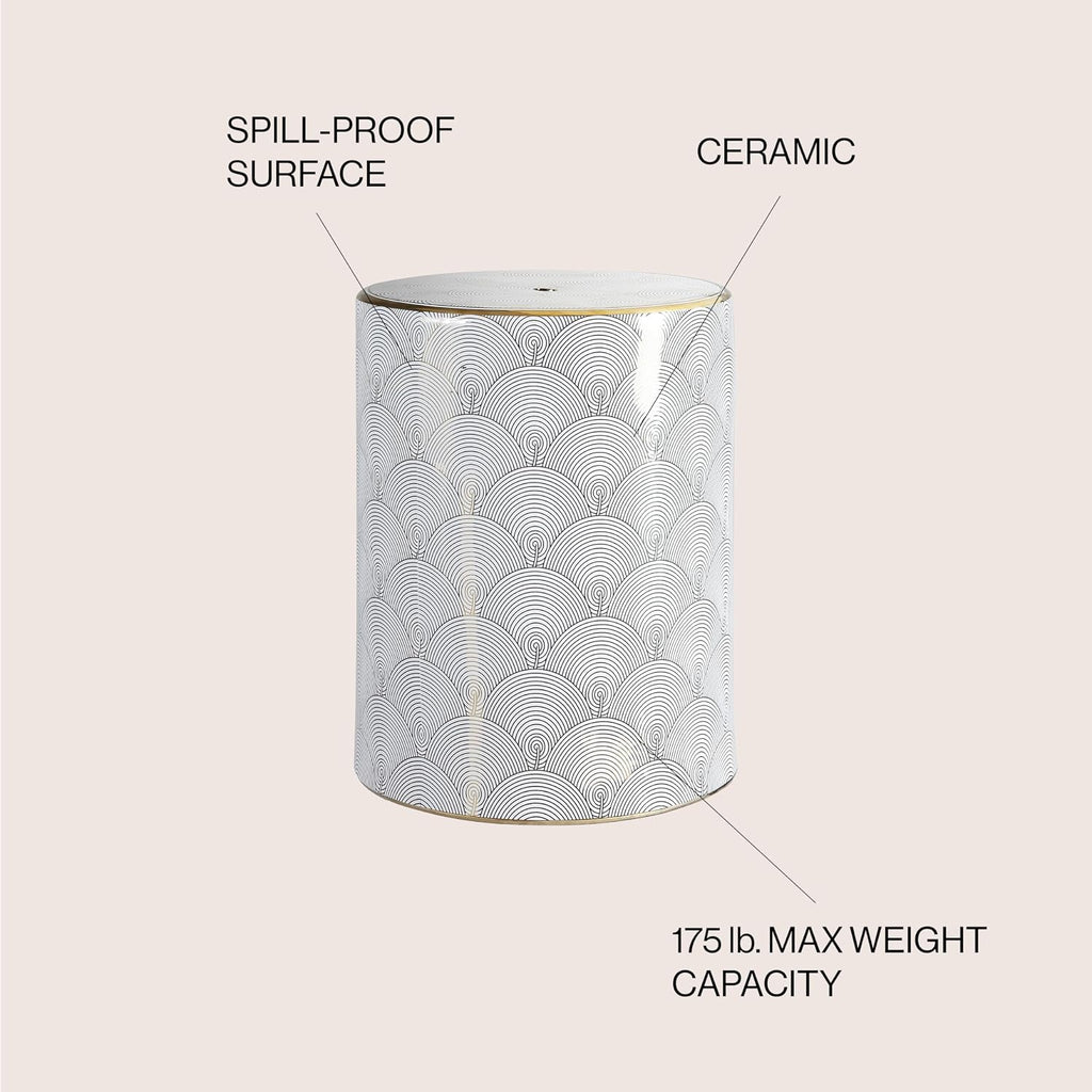 White Gold Fish Scale Ceramic Drum Garden Stool