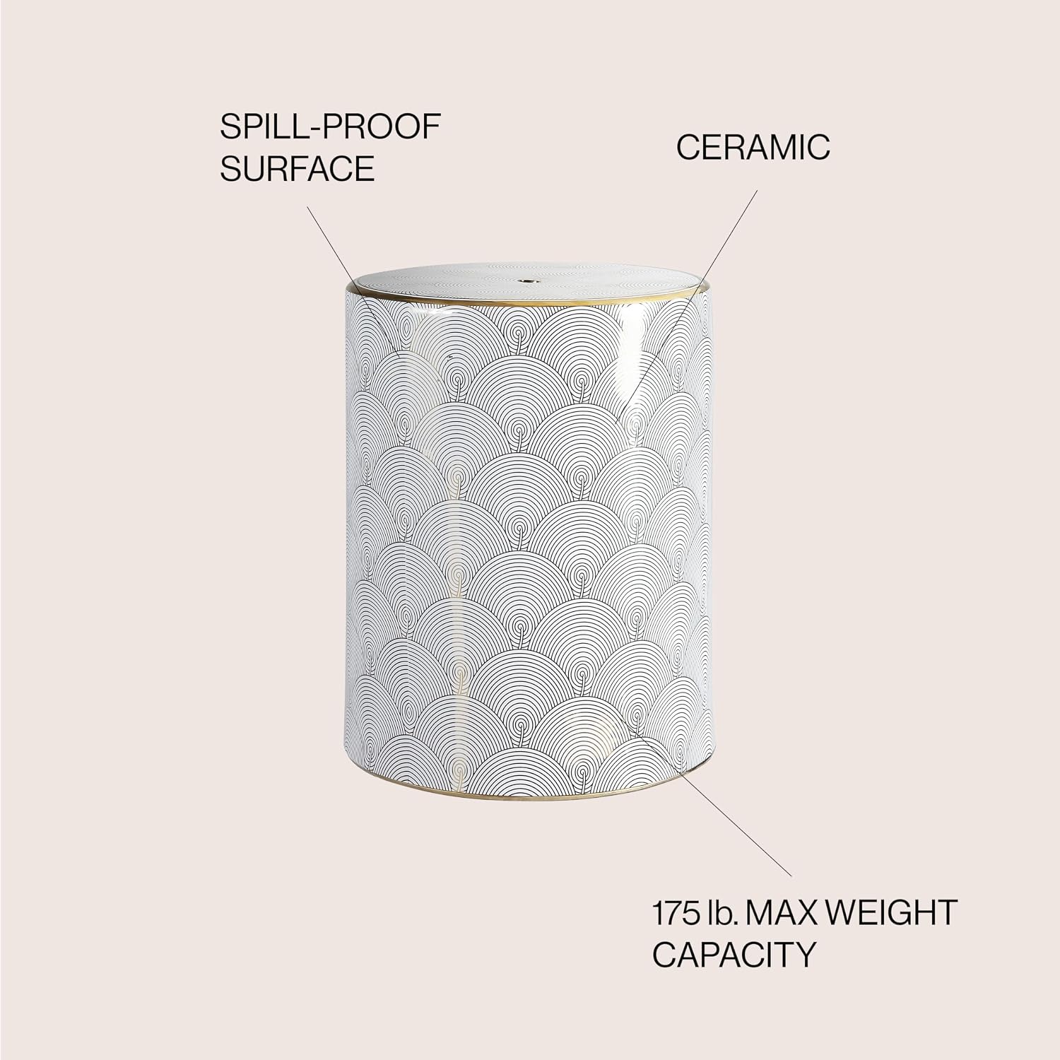 White Gold Fish Scale Ceramic Drum Garden Stool