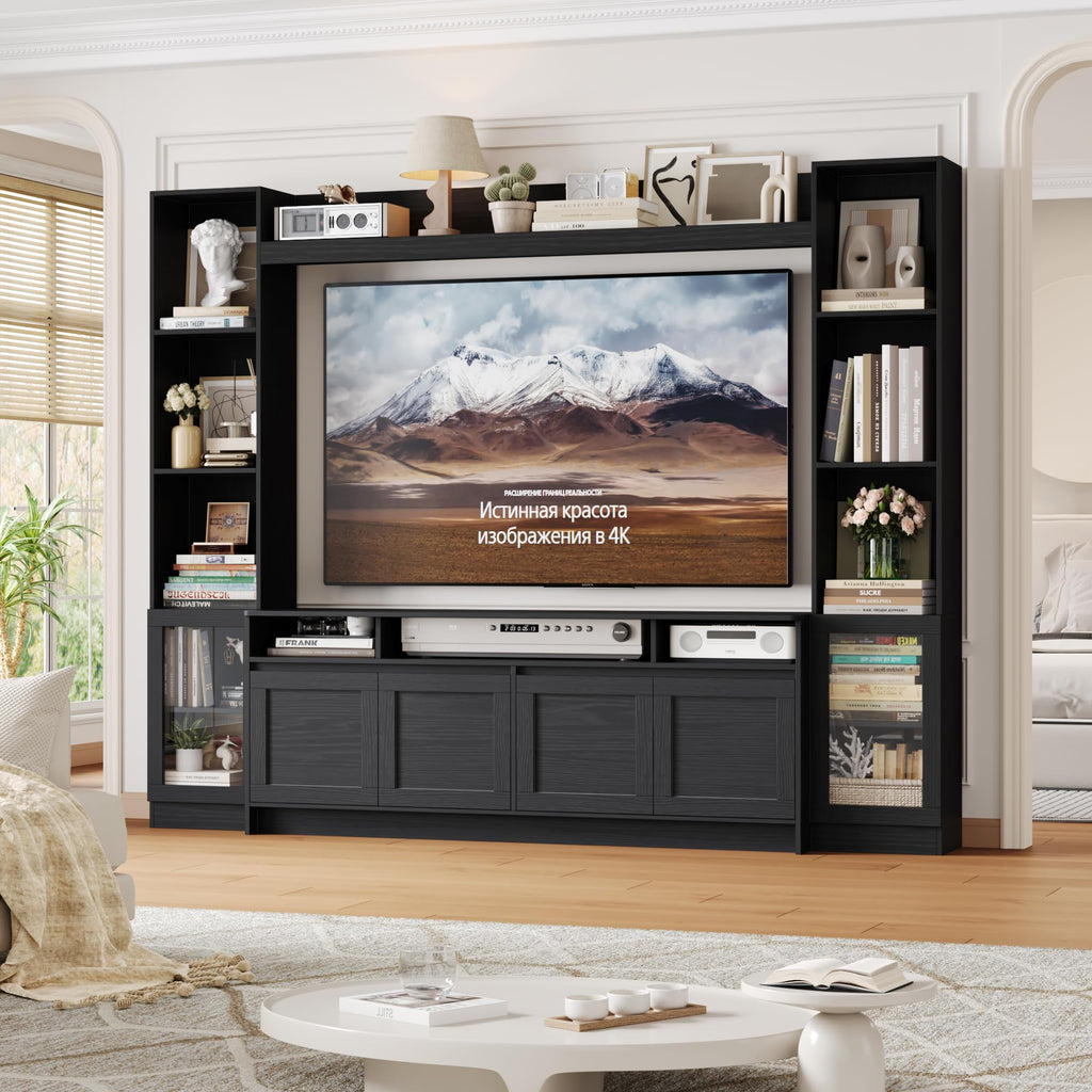 Black LED Storage Wall Unit TV Console Stand