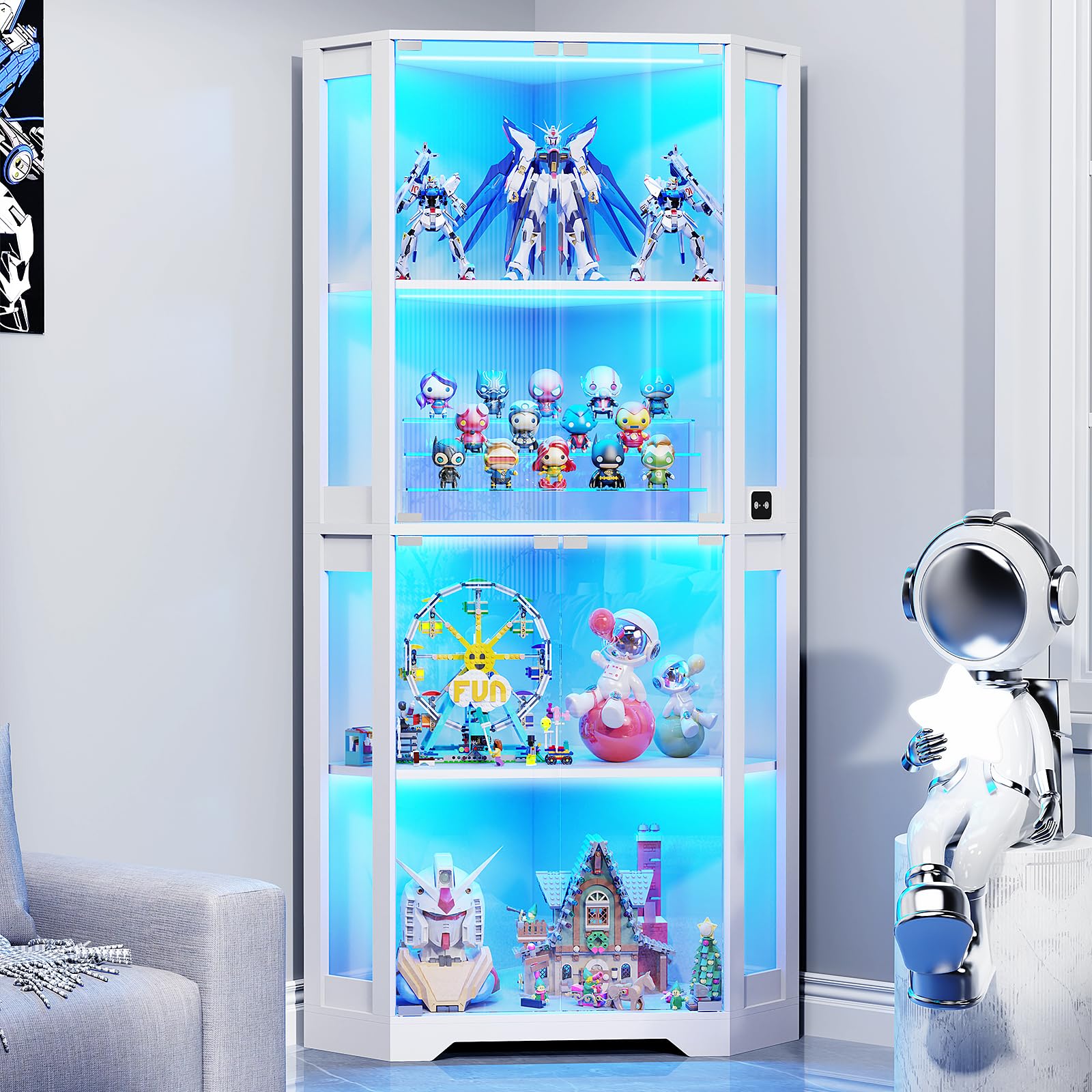 Black Corner LED Sensor Glass Display Cabinet