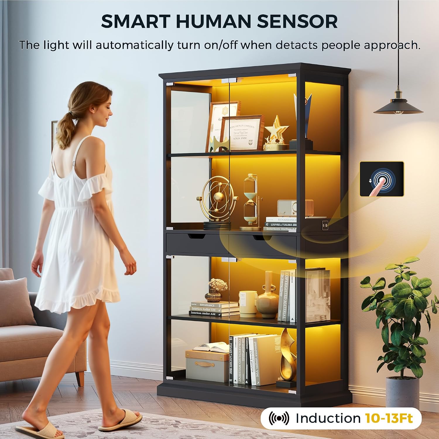 RGB Light Modern Glass Door Display Cabinet