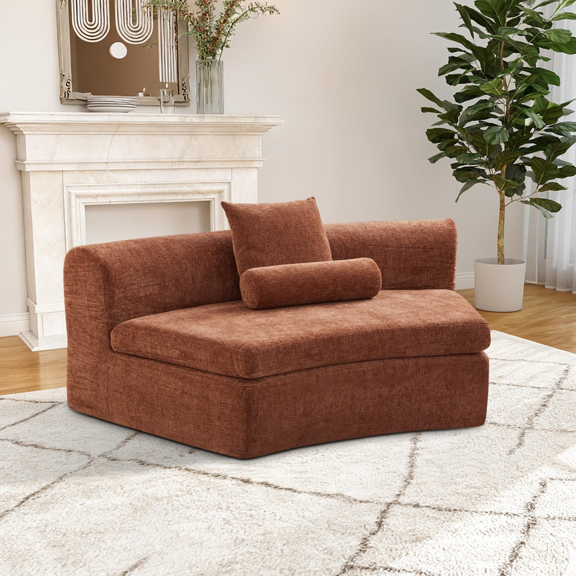 Orange Chenille Curved Modular Cloud Sectional Sofa