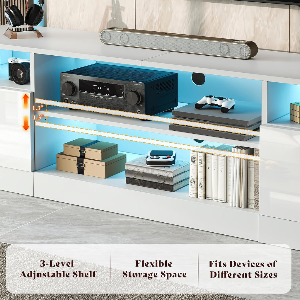 White High Gloss LED Storage TV Console Stand