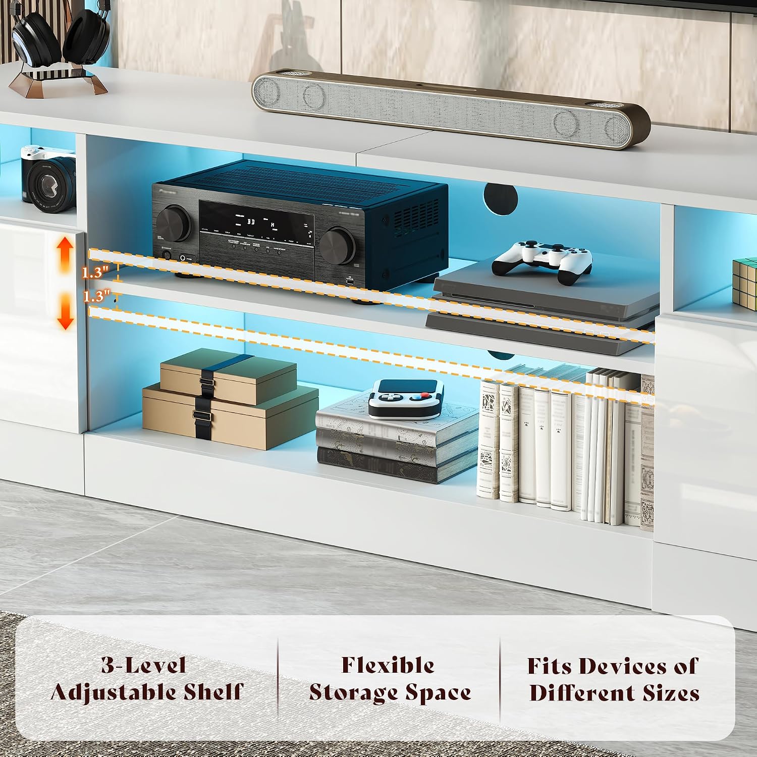White High Gloss LED Storage TV Console Stand