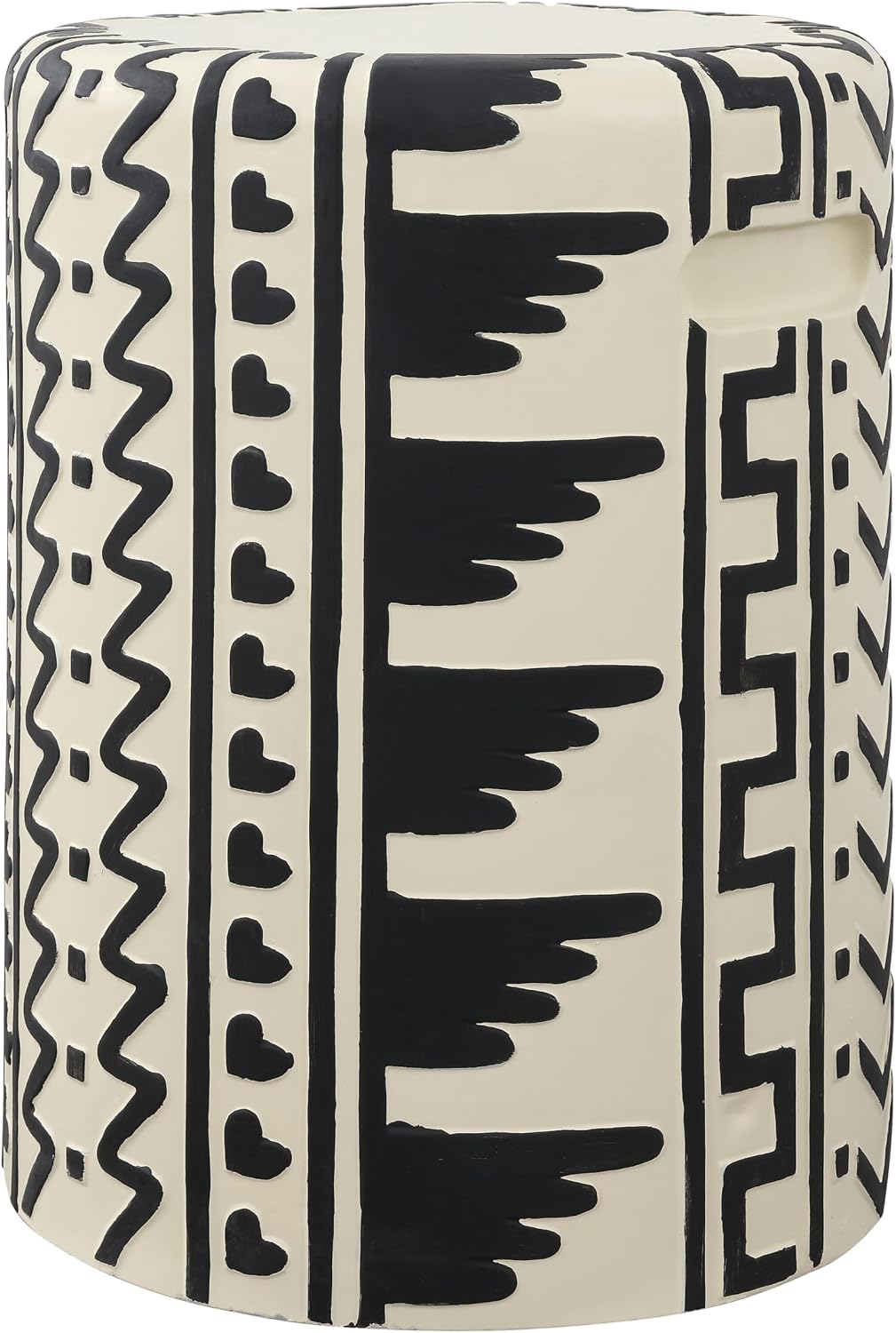 Black Cream Geometric Concrete Drum Stool with Handles