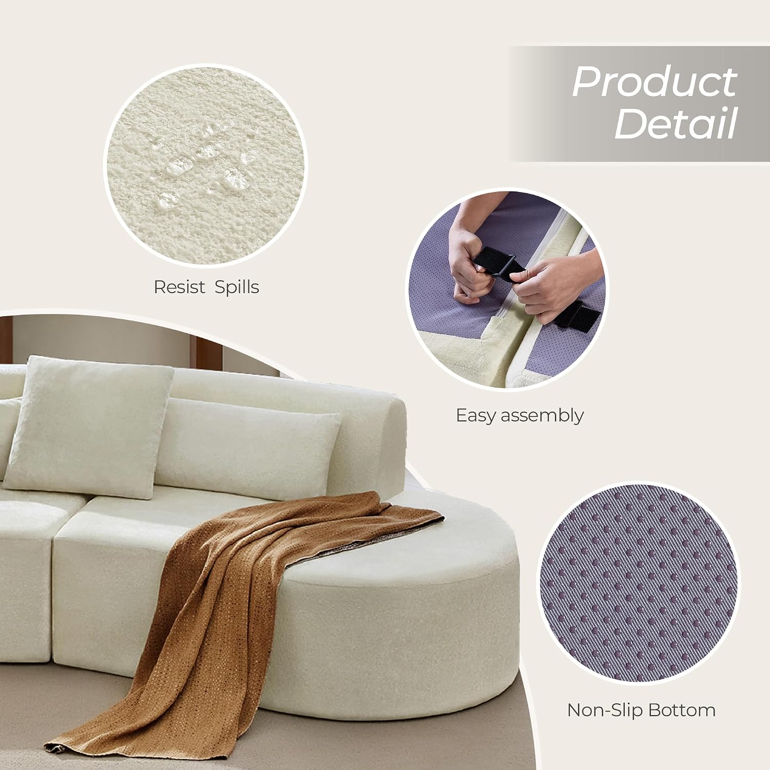 Cream Chenille Curved Cloud Modular Sectional Sofa