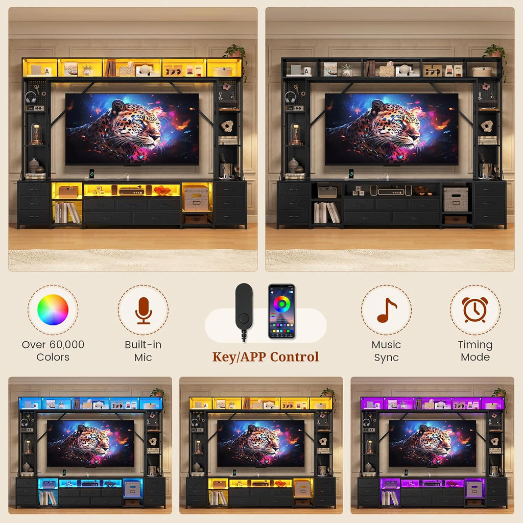 Industrial LED Fabric Drawer Wall TV Stand
