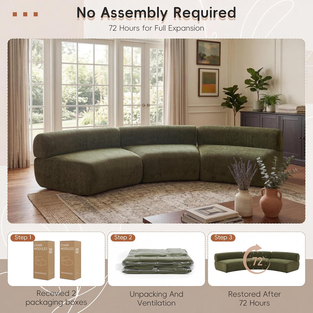 Green Compressed Foam Curved Cloud Modular Sofa