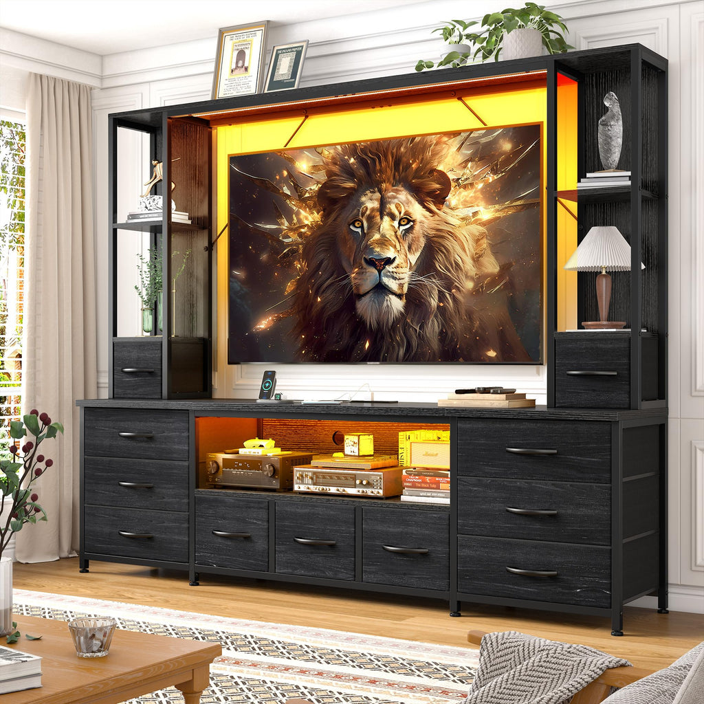 White LED Fabric Drawer Wall Unit TV Stand