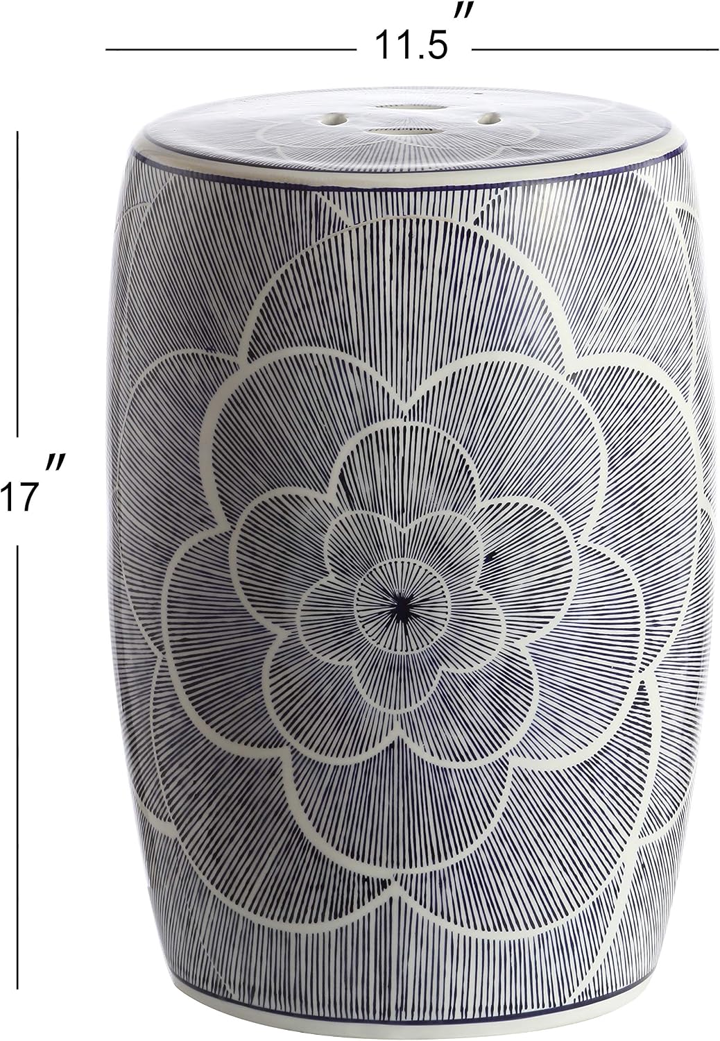 Blue White Floral Pierced Ceramic Drum Stool