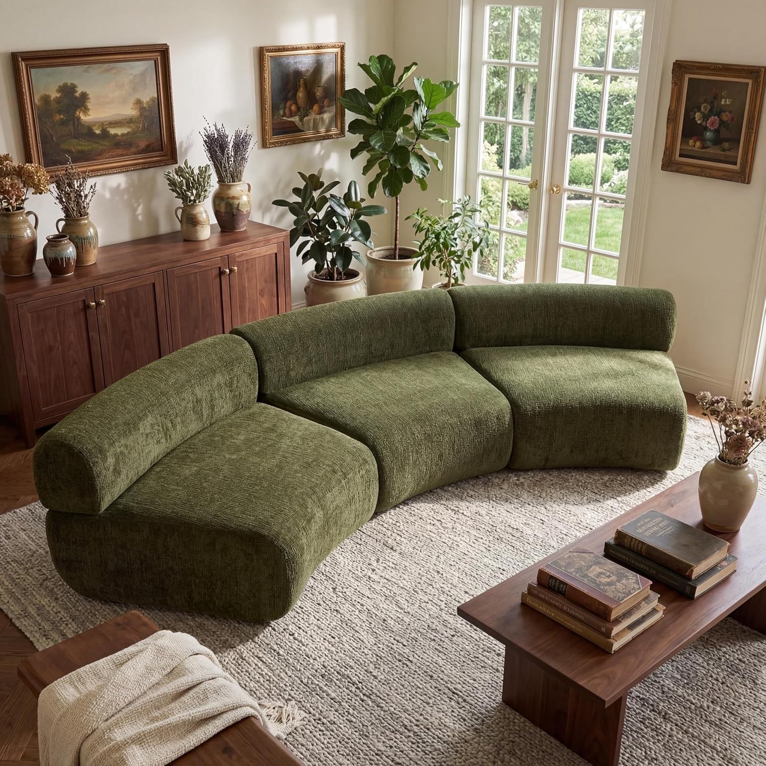 Green Compressed Foam Curved Cloud Modular Sofa