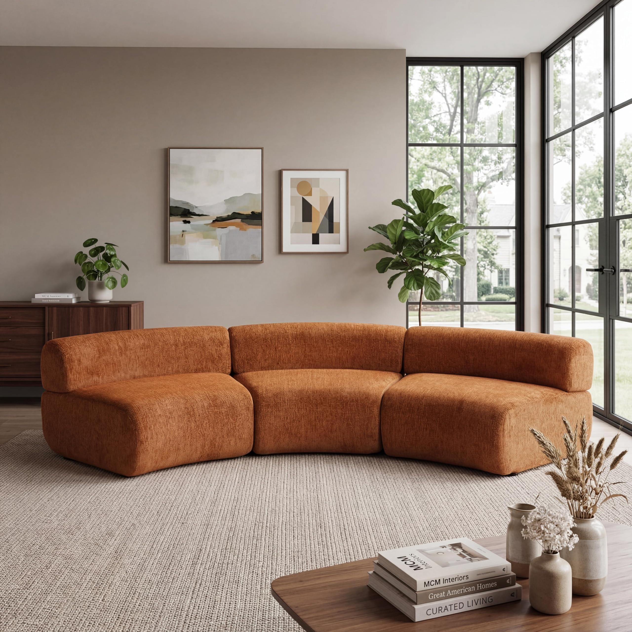 Green Compressed Foam Curved Cloud Modular Sofa