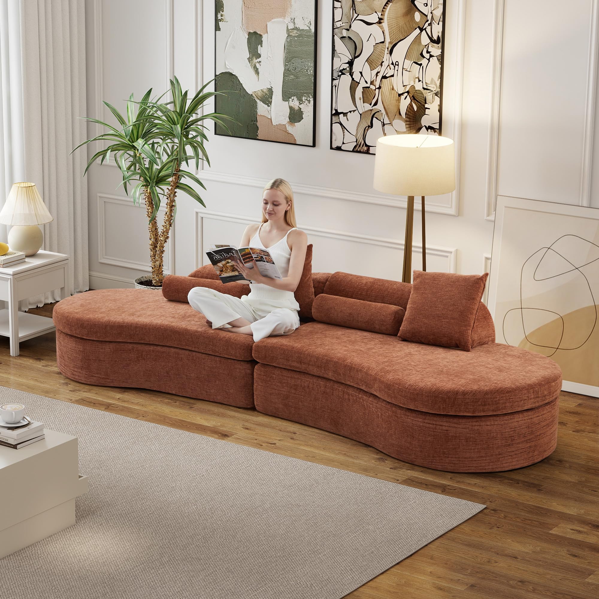 Orange Chenille Curved Modular Cloud Sectional Sofa