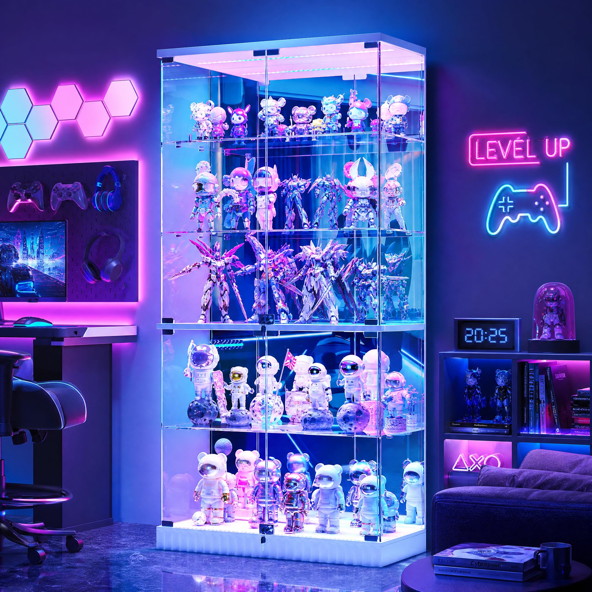 Black Frameless RGB Lockable Glass Display Cabinet