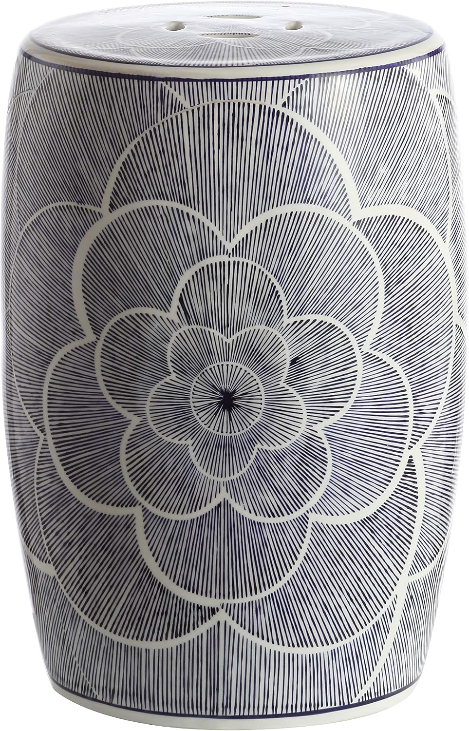 Blue White Floral Pierced Ceramic Drum Stool