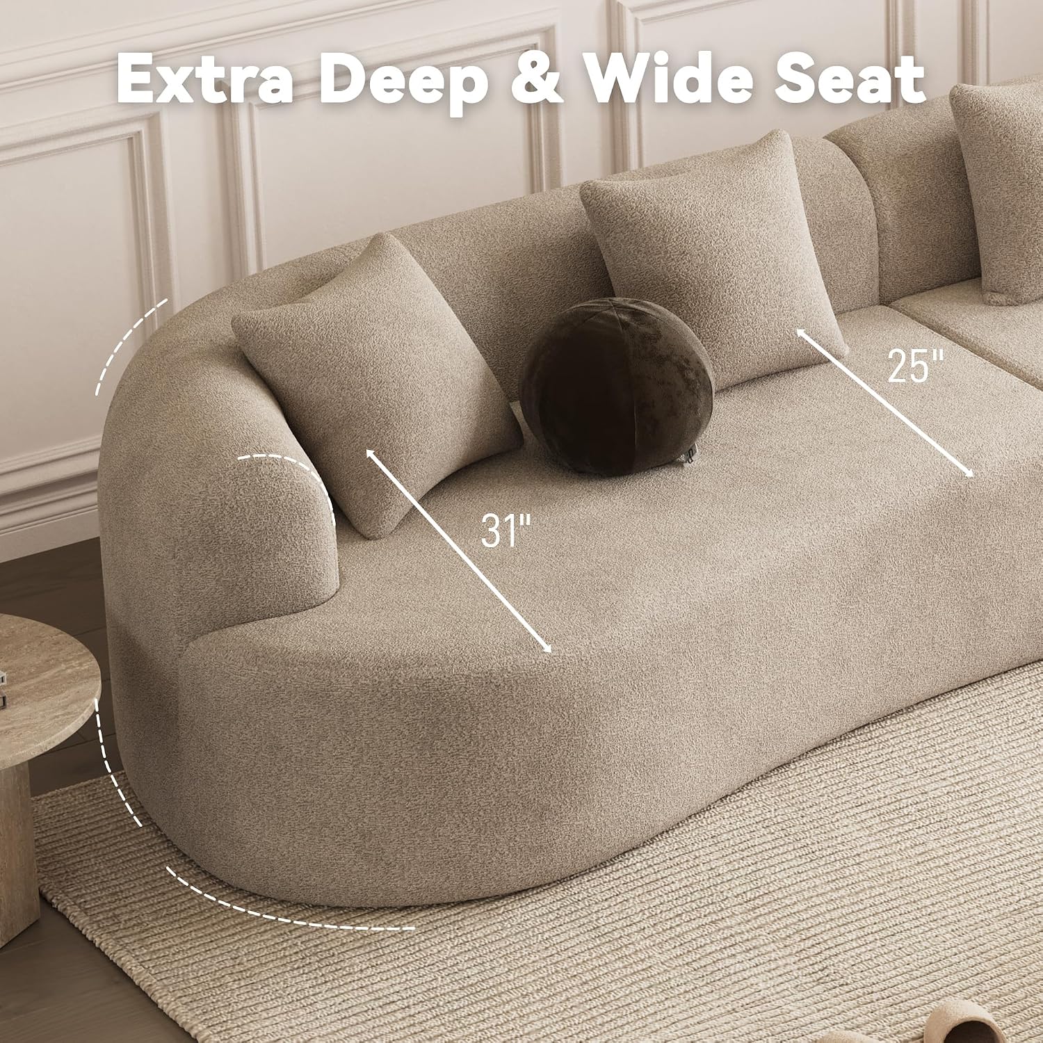 Light Brown Chenille Curved Cloud Modular Sofa