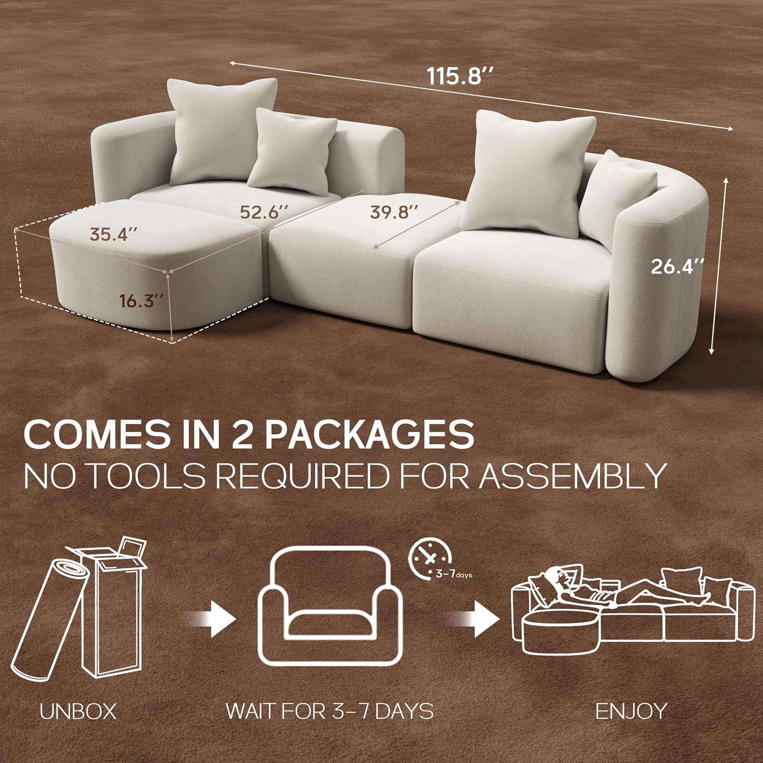 Curved Boneless Modular Sofa with Ottoman